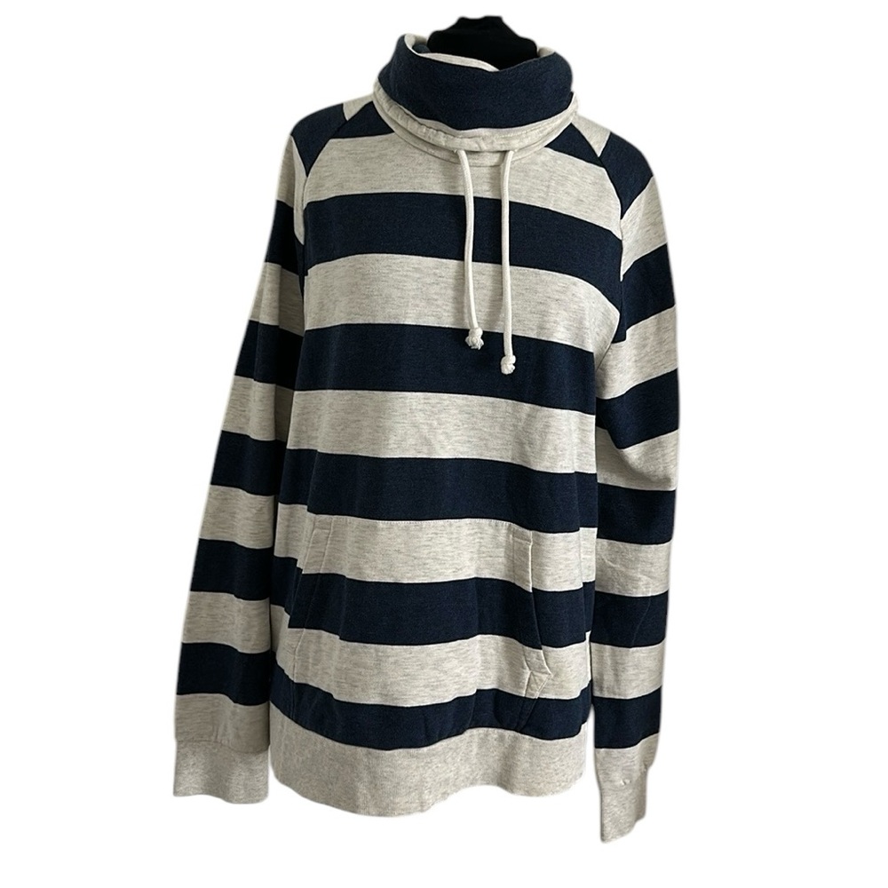 Divided by H&M Navy and White Horizontal Stripe drawstring Loose Turtleneck XL